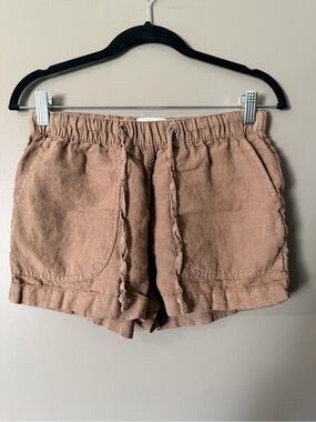 100% Linen Brown Shorts
